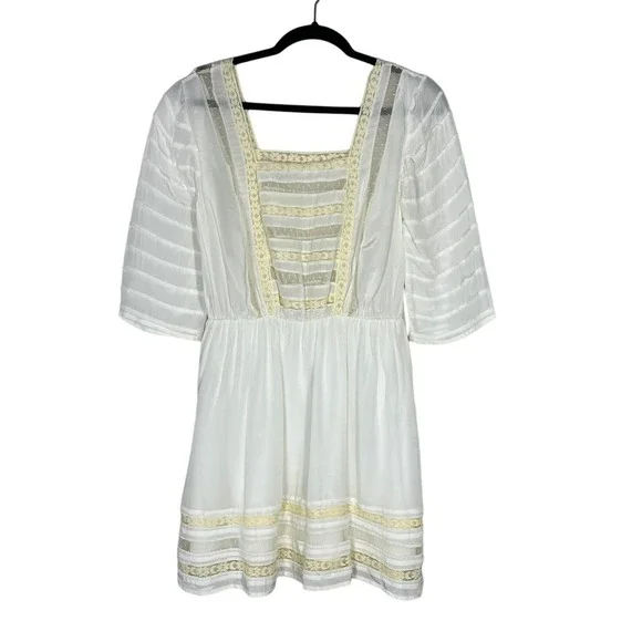 Tularosa Mini Dress Women's M White Lace Mesh Sheer A Line Beach Boho Summer - Picture 2 of 6